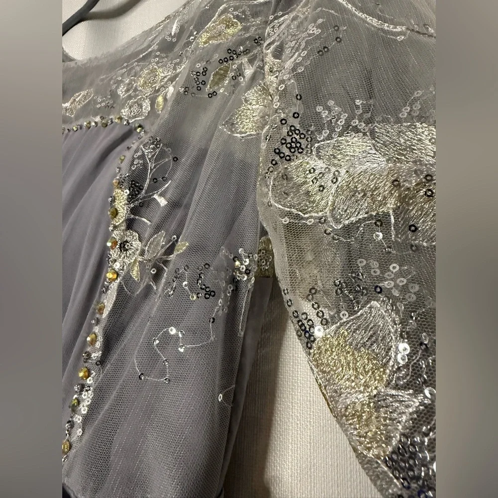 Dori Squeen Dove Grey Sequin Rhinestone Formal Dress - Picture 7 of 13